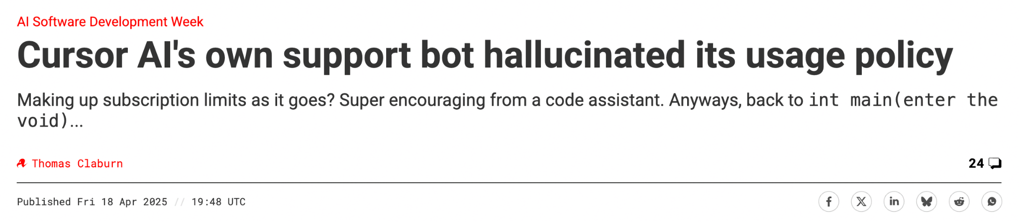 The Register: Cursor AI's own support bot hallucinated its usage policy