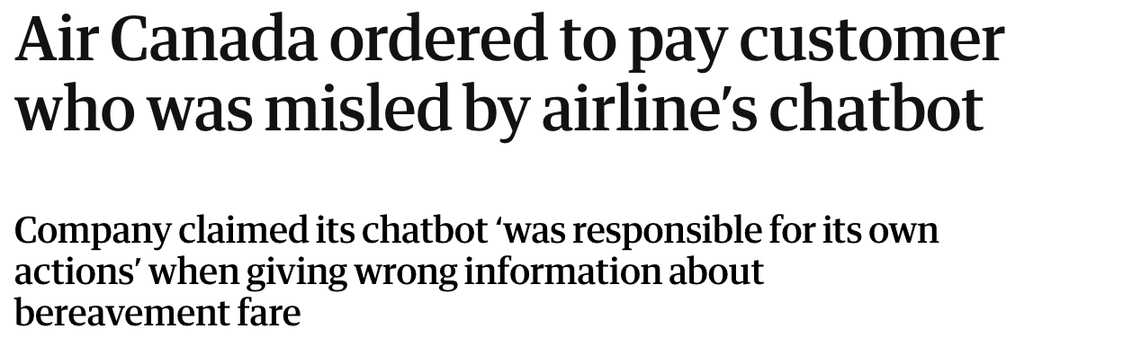 The Guardian: Air Canada ordered to pay customer who was misled by airline's chatbot
